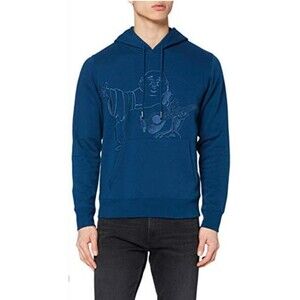 True Religion Embroidered Smiling Buddha Hoodie Blue MED Guitar Hippie Kangaroo